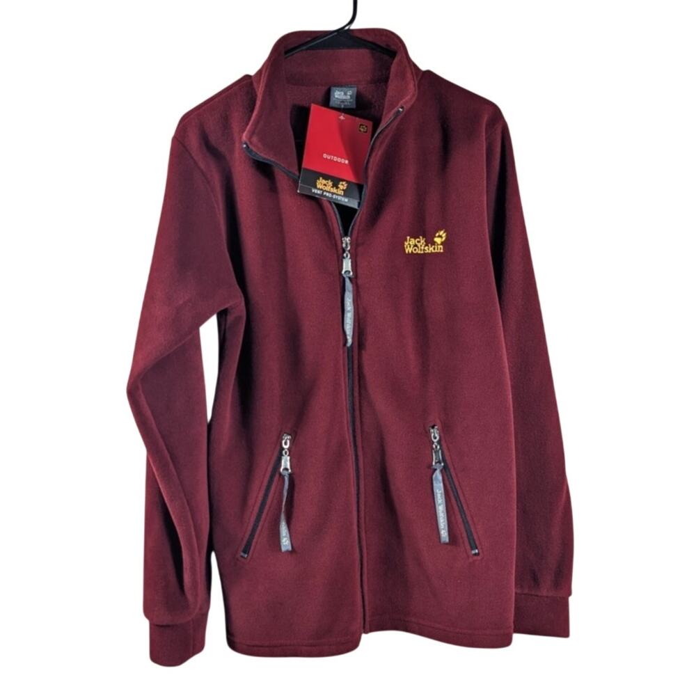 Jack Wolfskin Mens S Burgundy Fleece Jacket Full Zip NWT Vent Pro Outdoor New